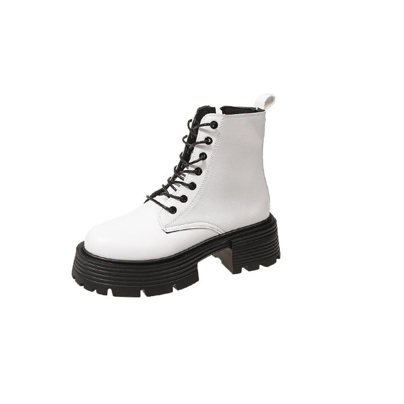 

жіночі 2024 осінь та зима нові черевики в британському стилі весна та осінь на потовщеній підошві на товстому підборі нековзкі красиві жіночі черевики 40 білий