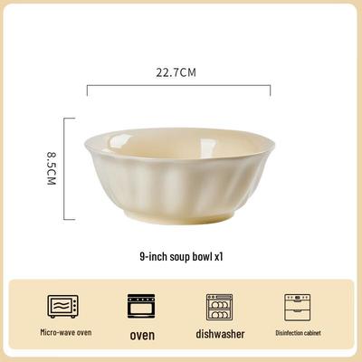 ZISIZ Cream Style Embossed Ceramic Deep Soup Bowl