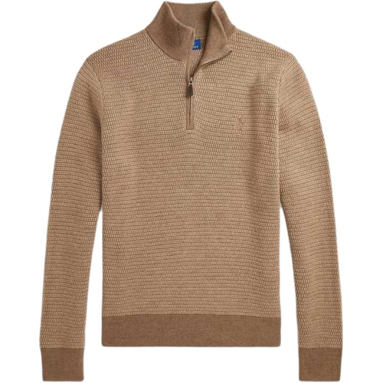 

Polo Ralph Lauren FW24 Свитер с вышивкой логотипа, прямым кроем, высоким воротом и длинными рукавами, мужской свитер, верблюжий, MNPOSWE16821935-260