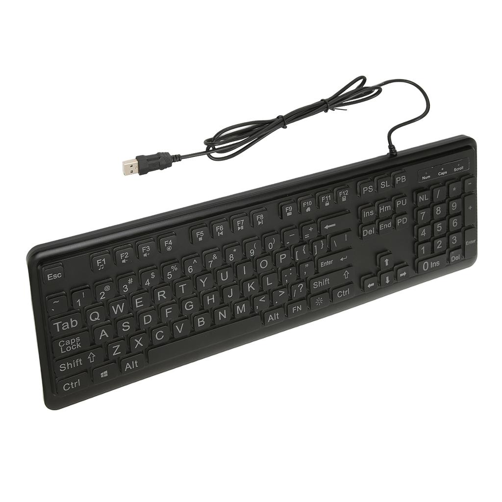 Large Print Keyboard Large Bold Letters 104 Keys Standard Full Size USB Wired White LED Backlit Computer Keyboard
