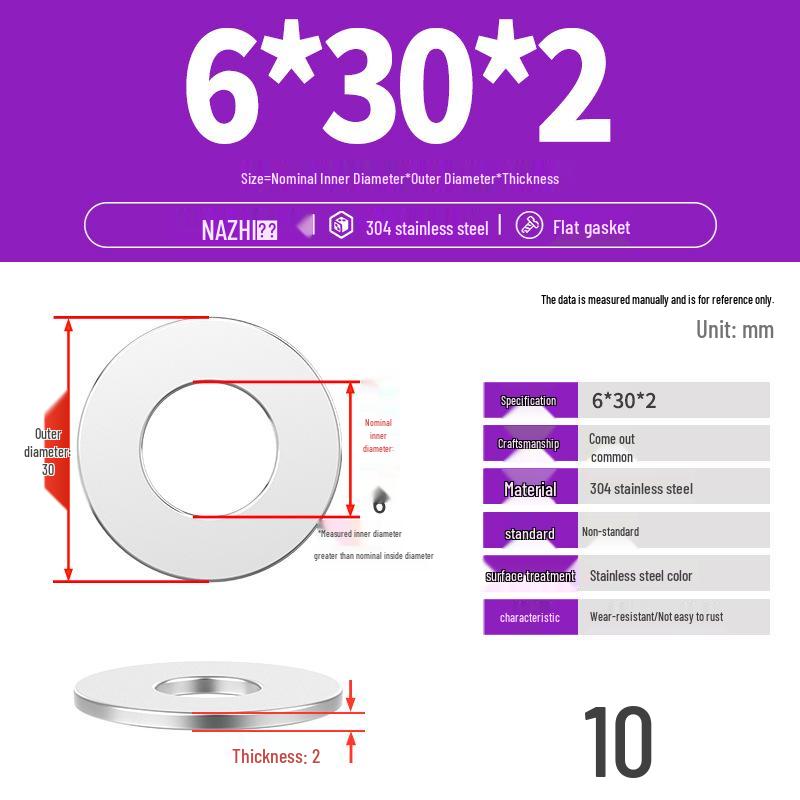 Thickened 304 Stainless Steel Flat Washer Spacer (M4-M8)