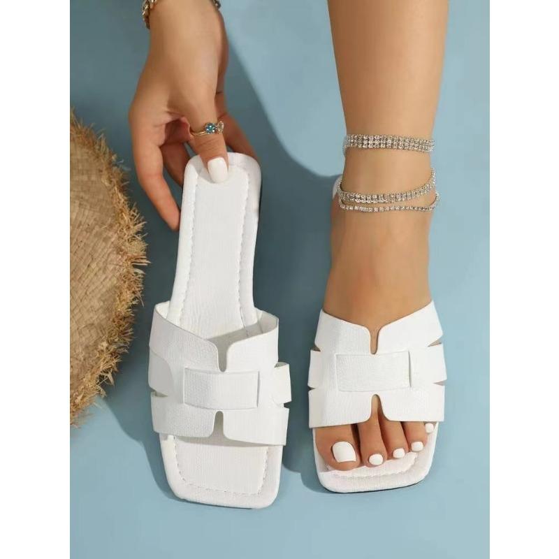 Large-sized Square Toe Flat Shoes Casual One-shoulder Slippers Women's Lazy Person's Lightweight Beach Flip-flops