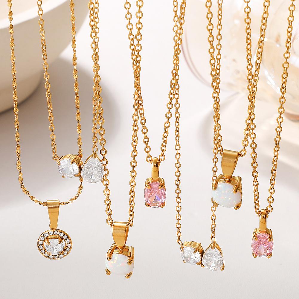 Fashion Sweet Wind Inlaid Zircon Color Necklace Stainless Steel Gold-Plated Light Luxury Versatile Collarbone Chain