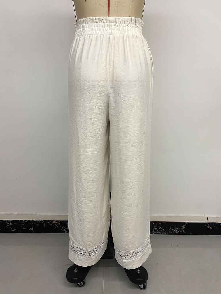 Baifen Zhi Yi: 2026 Resort Style Casual Lace Patchwork Wide-Leg Pants with Elastic Waist