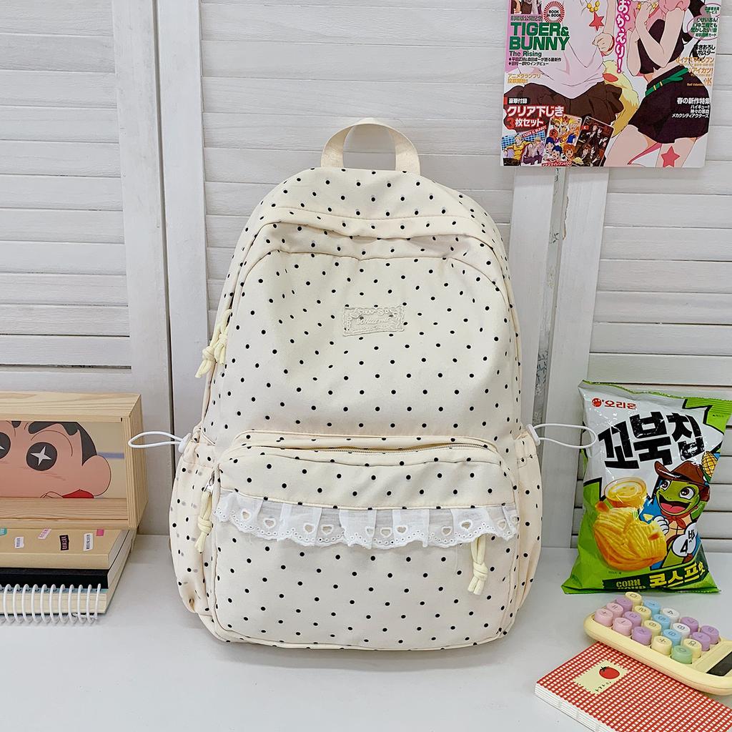 Schoolbag new high-value sweet student schoolbag polka dot lace casual backpack large capacity lightweight backpack