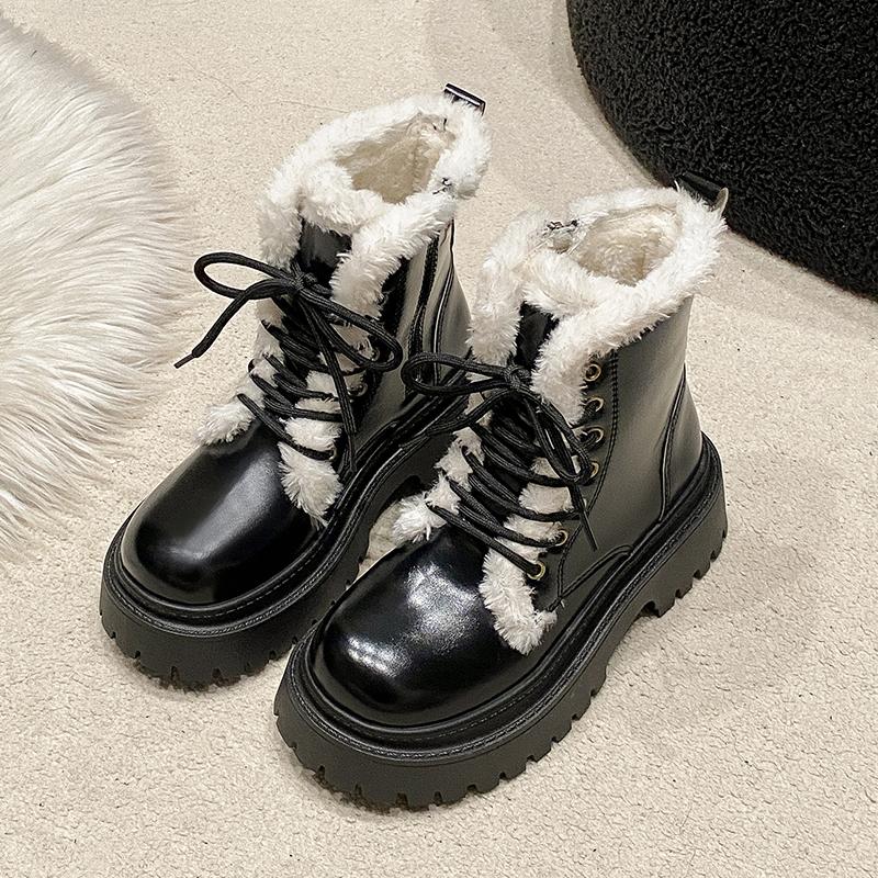 Women Ankle Platform Snow Boots High Heels Fur Warm Shoes Woman Winter 2025 Trend Chelsea Leather Shoes Fad Lace Up Botas Mujer