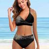 Traje de baño tankini con estampado dorado y medias lentejuelas para mujer con tirantes en los hombros
