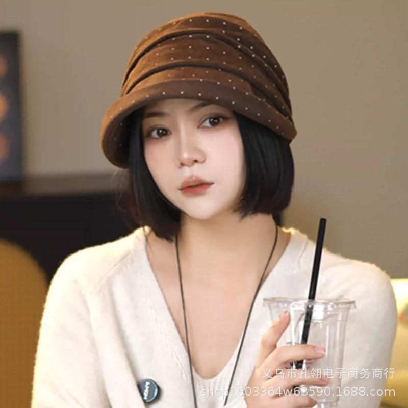 Women S Korean Style Wide Brim Foldable Warm Bucket Hat