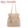 Woven Tote Bag For Women With Solid Color And Flower Pendant Design For Daily Use