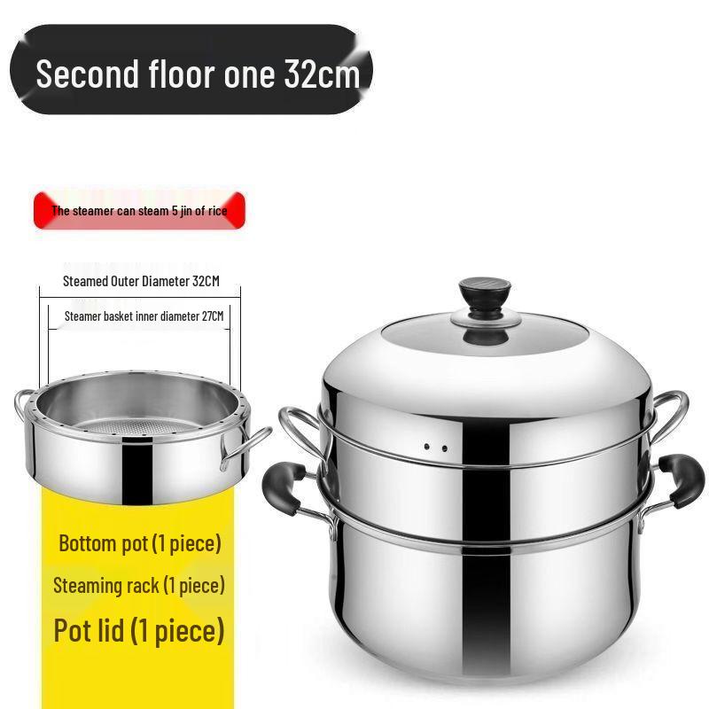 Old-Fashioned Stainless Steel Multi-Layer Steamer Pot with Composite Bottom