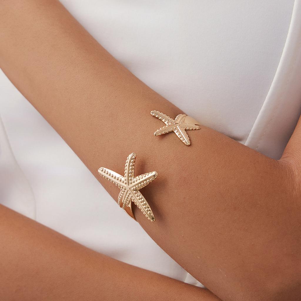 2025 Trendy Starfish Open Cuff Bangles Adjustable Armband Silver Gold Color Punk Flower Conch Geometric Upper Arm Bracelet for Women Beach Jewelry