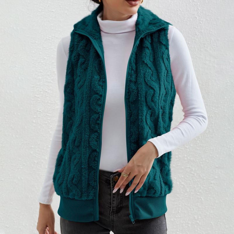2024 Autumn/Winter New Thickened Jacquard Double-Sided Velvet Sleeveless Vest for Women