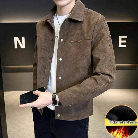 Men's Premium Suede Jacket — Trendy Autumn/Winter 2025 Lapel Shirt Style