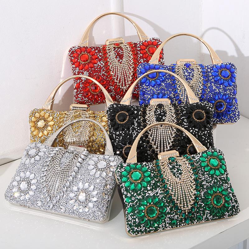 Luxury Party Evening Gold Diamond Women's Handbag Multi Crystal Strap Set Wedding Wallet Matching Wallet Handbag 2025 New Gift
