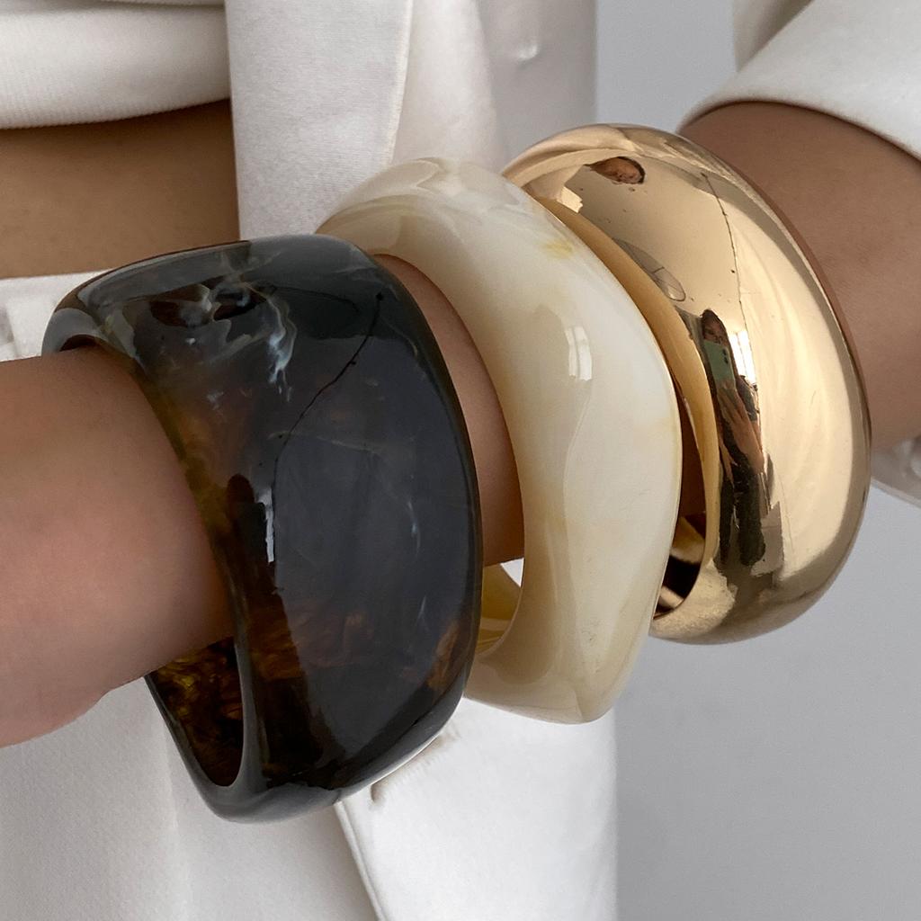 Ingemark 3 Styles Hip Hop Irregular Resin Stack Wide Bangles Women 2025 New Vintage Chunky Smooth Metal Bracelets Jewelry Gift