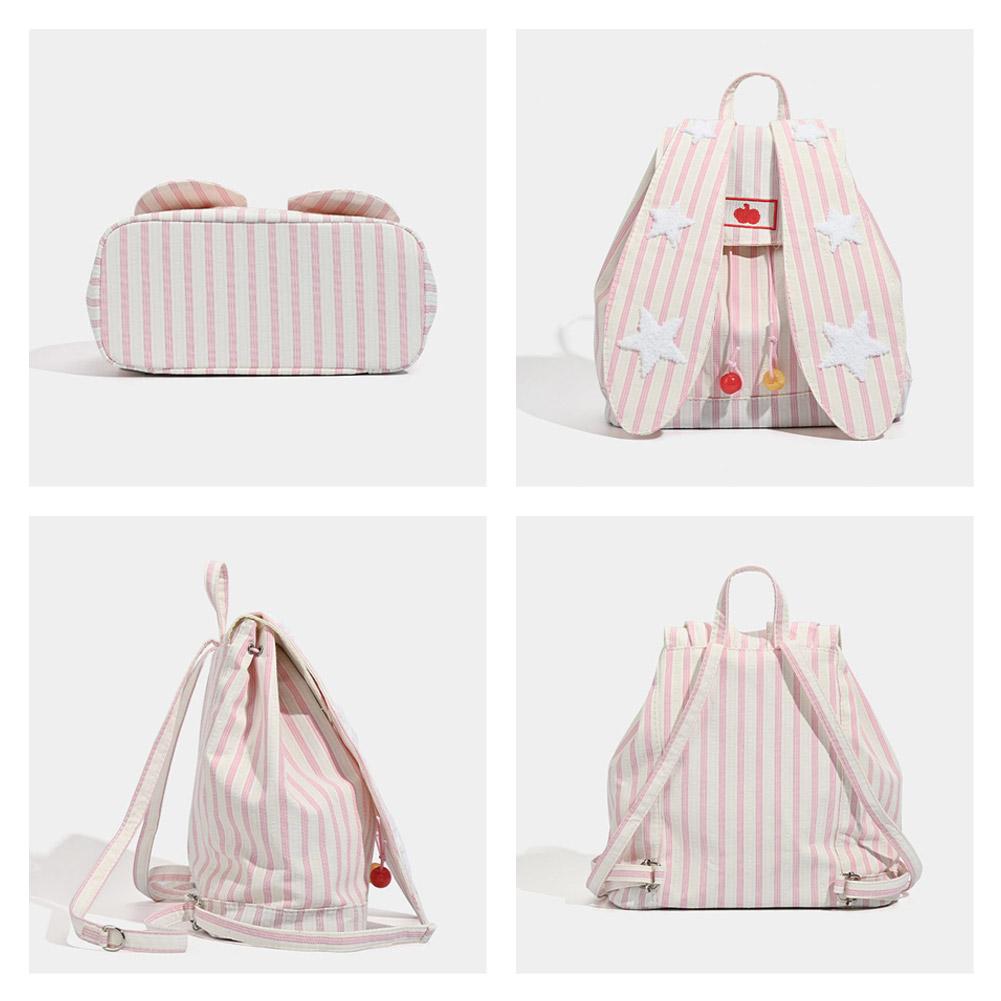 Cute Rabbit ears Backpack Star Patch Stripes Large capacity Cute Schoolbag Korean Casual Commuting Outdoor Schoolbag