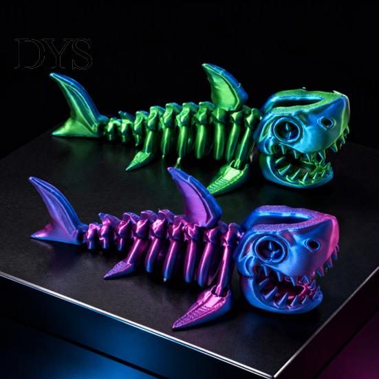 Creative Gift for Boys Girls 3D Printed Articulated Skeleton Shark Figurine, Pearlescent Flexible Joint Desktop Ornament Kids Bone Toy, Fidget