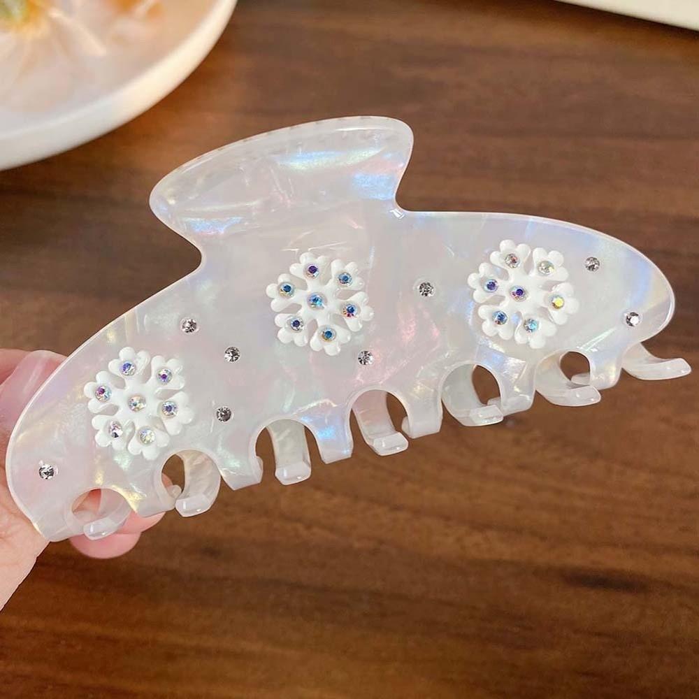 Elegante Schneeflocken Hai-Klammer Strass Acryl Haarspange Irisierende Haarspange Kopfschmuck