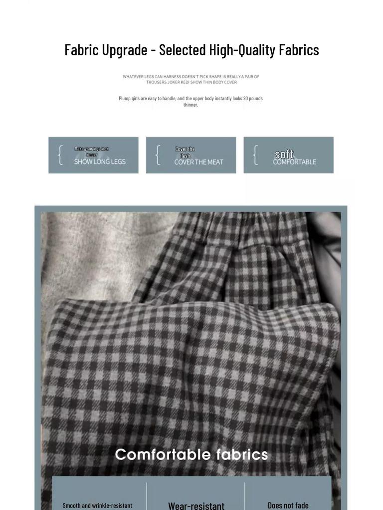 High-Waisted Fleece-Lined Plaid Wide-Leg Pants for Women, 150 Petite, Slimming Casual Autumn/Winter Wear