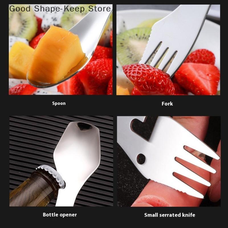 Multifunctional Portable Stainless Steel Cutlery Set - Hiking Picnic Outdoor Spork Spoon Fork Tableware with Bottle Opener