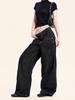 Yongfang Unisex Retro Black Wide-Leg Jeans: Casual, Loose, Washed Straight-Leg Pants.