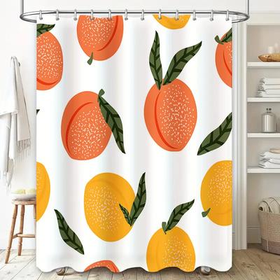 Leuchtend orangefarbener floraler Duschvorhang Niedliche Fruchtdekoration für Badezimmerwände Wasserdichter Stoff Aufhängestangen-kompatibel 72x72in (180*18