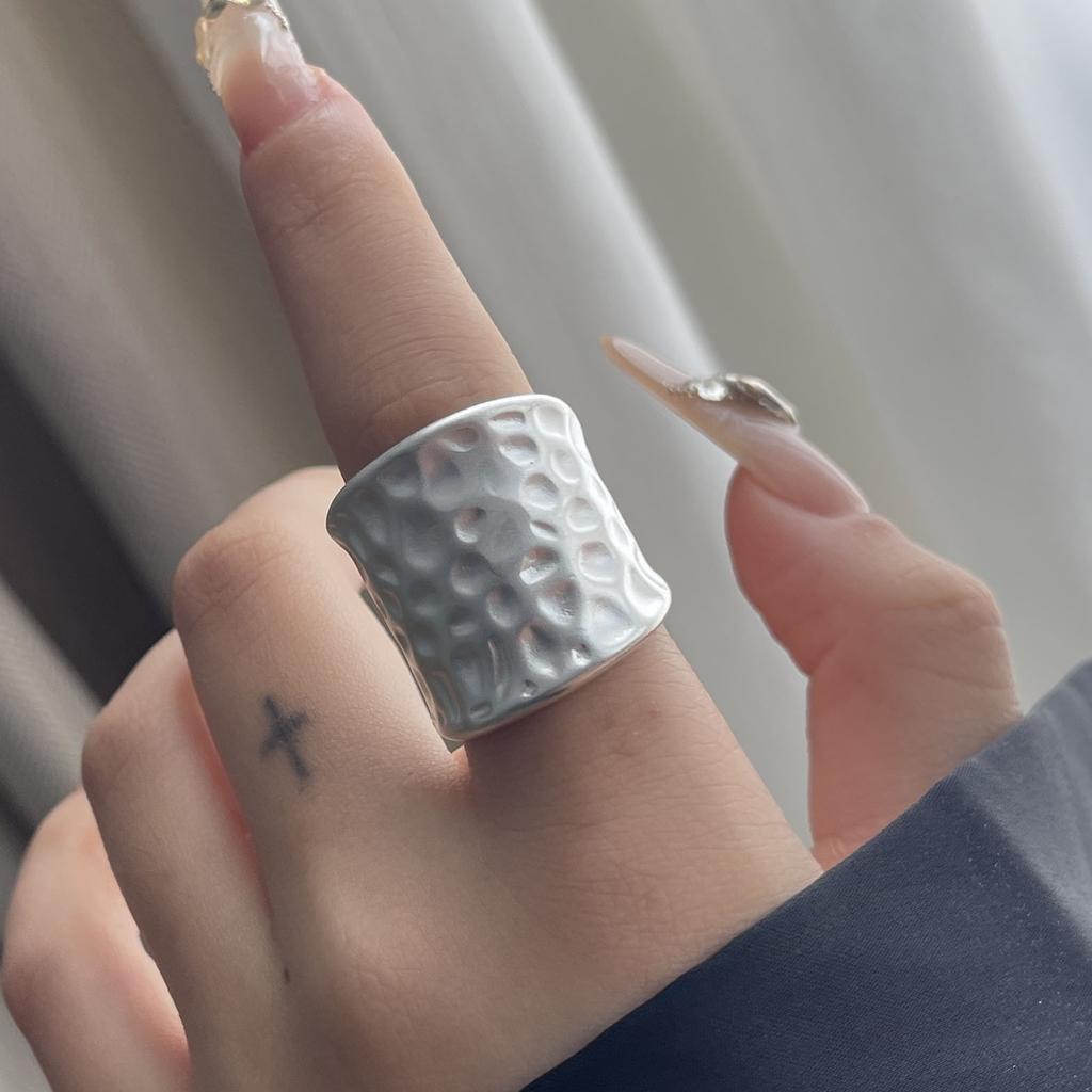 925 Sterling Silver Rings For Women Geometric Fine Jewelry Finger Adjustable Simple Wide Dots Ring For Party Birthday Gift