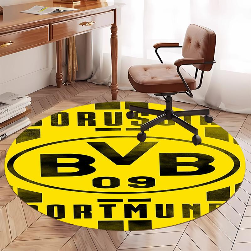 Alfombra Redonda Impresa Borussia Dortmund Alfombra para Silla Alfombra de Área Felpudos para Entrada, para Silla de Oficina Sala de Estar Dormitorio Cocina.