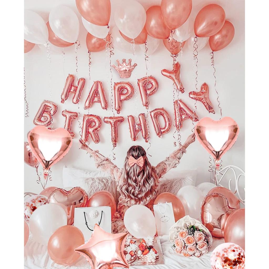Iysoll Birthday Balloon Decoration Heart Balloons Paper Confetti Double-sided Tape Ribbon Included Rose Gold Celebration Party Surprise