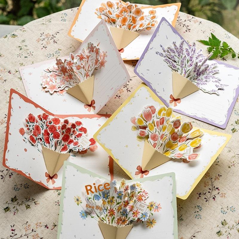 3D Style Creative Minimalist Greeting Card Original Flower Blessing Card Birthday Party Invitation Letter Gift