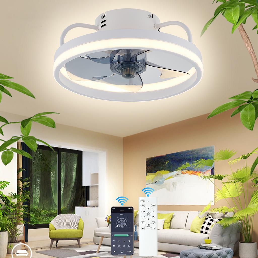 IRALAN Modern Indoor Ceiling Fan with Lights,Dimmable LED Light, Flush Mount Quiet Ceiling Fan Light for Bedroom Kids Room
