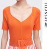ELLASSAY Women's Retro V-Neck Short Sleeve Knit Top