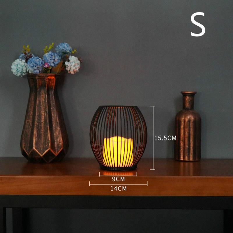 İskandinav Minimalist Ferforje Dekorasyon Gece Lambası Led Simülasyon Mum Kahve Restoran Yaratıcı Kapalı Ev El Sanatları