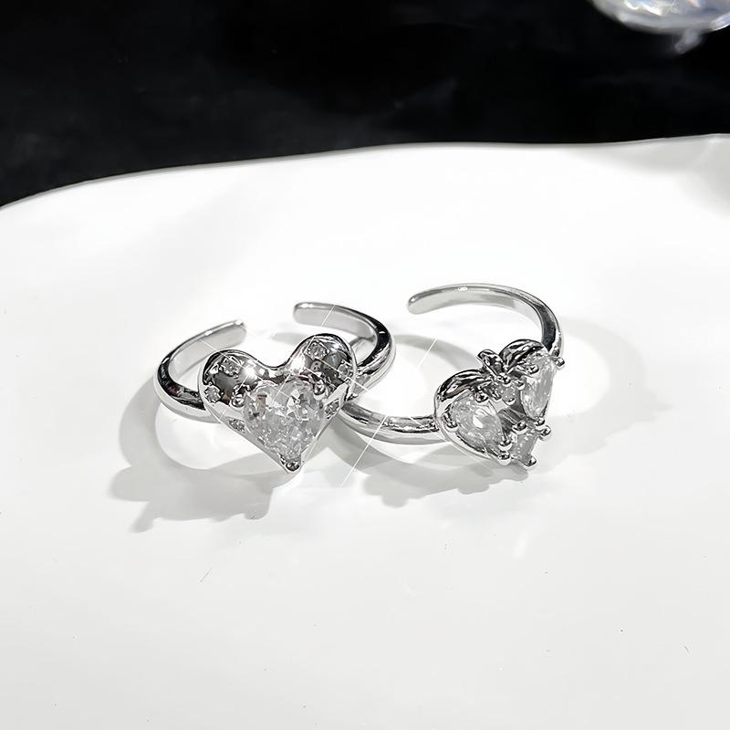 Heart Mang Qimeng~ Love Zircon Sweet Cool Wind Open Ring Diamond Ring Female Super Flash Fairy Ring Niche Index Finger Ring