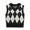 Women's Retro Argyle Knit V-Neck Vest - Autumn Sleeveless Top