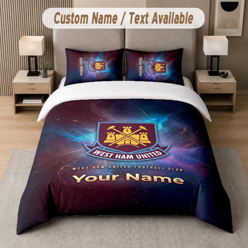Custom Bedding Set West Ham United FC Pattern, Print Name Text 1 Duvet Cover plus 2 Pillowcases Home Textile