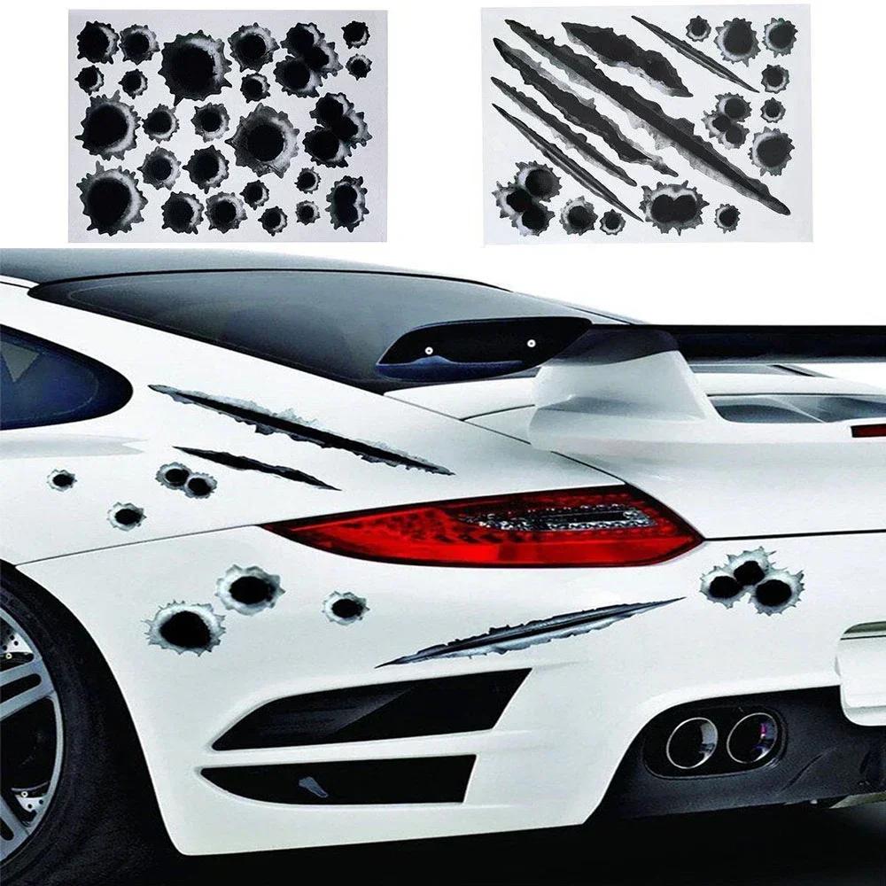 NEW 1Pcs Funny Car Stickers 3D Bullet Hole Car Side Car-covers Motorcycle Scratch Realistic Bullet Hole Waterproof Accessories