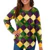Damenmode Locker Langarm Karnevals-Print Rundhals Casual Oberteil
