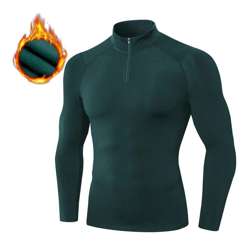 Men's Autumn Winter Fleece Fitness Clothes High Elastic Compression Sports Running Training Long Sleeve Warm Stand Collar Sweatshirt