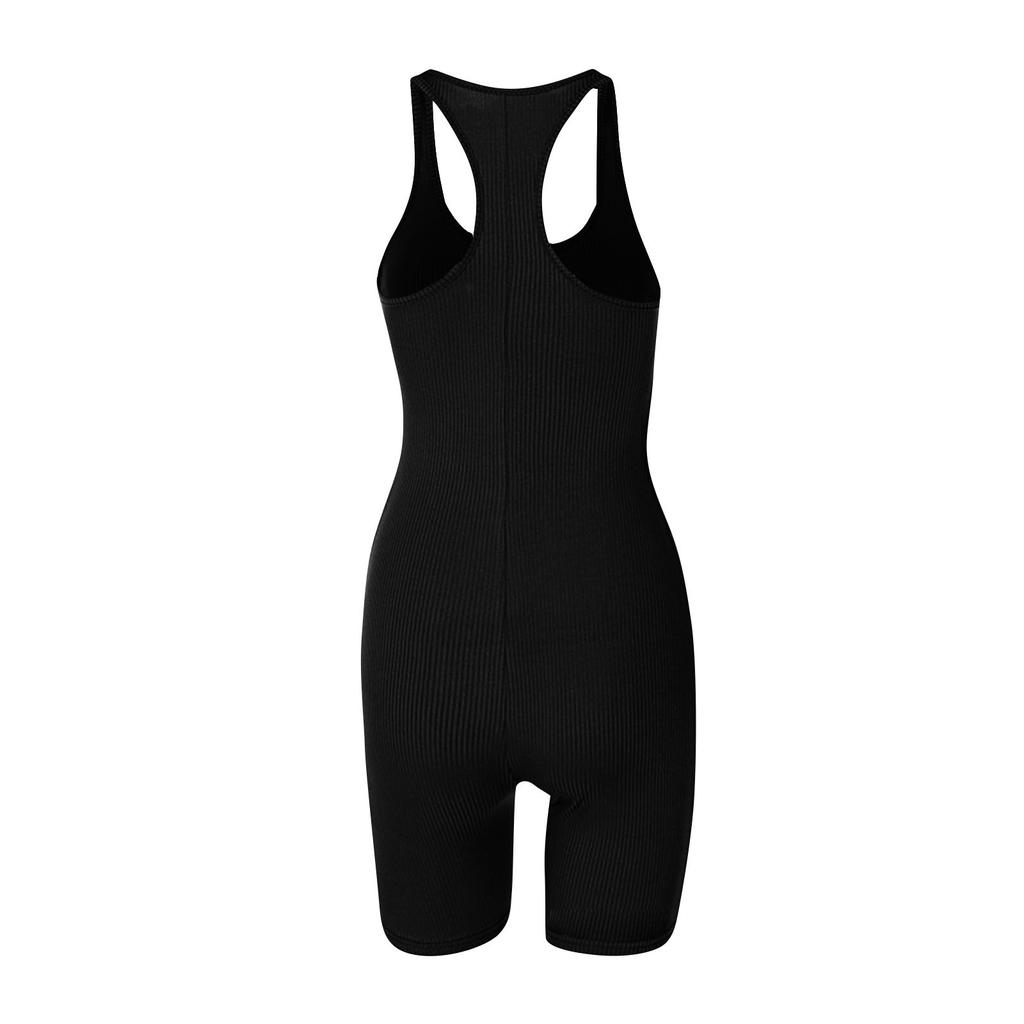Women's Color High Waist Skinny Rib Racerback Tank Sports Yoga Jumpsuit