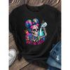 European sizes "Graffiti Skull" Halloween Print T-shirt, Casual Loose Short-sleeved Shirt, T-shirt, Women's Clothing