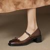 Fashion Butterfly-knot Elegant Shallow Mouth Women Pumps 2025 Mary Jane Fashion Square Toe Metal Buckle Thick Heel Dress Ladies Footwear