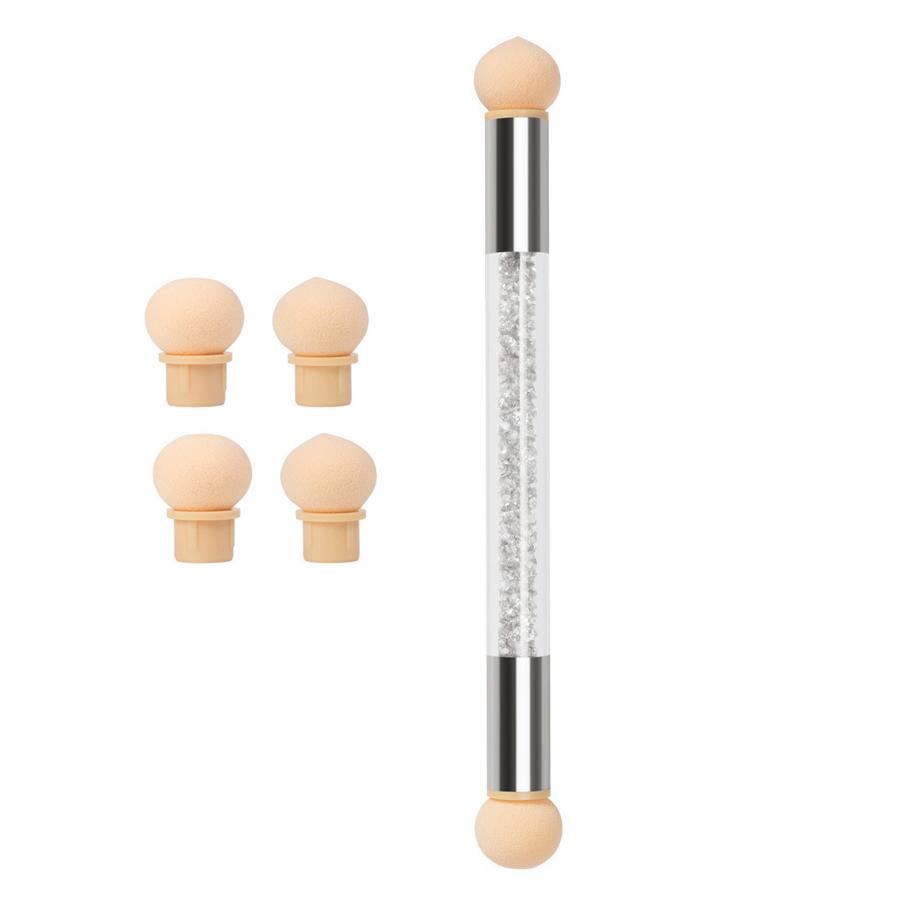 

Двусторонняя градиентная губчатая ручка для точек, моющаяся кисть для нейл-арта с 4 сменными губчатыми головками и ручкой со стразами чистый