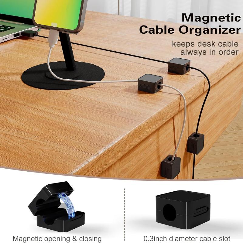 6 Pack Magnetic Cable Clips, Cord Organizer, Under Desk Cable Management, Phone Cord Holder for Nightstand, Adhesive Wire Charging Cord Organizer