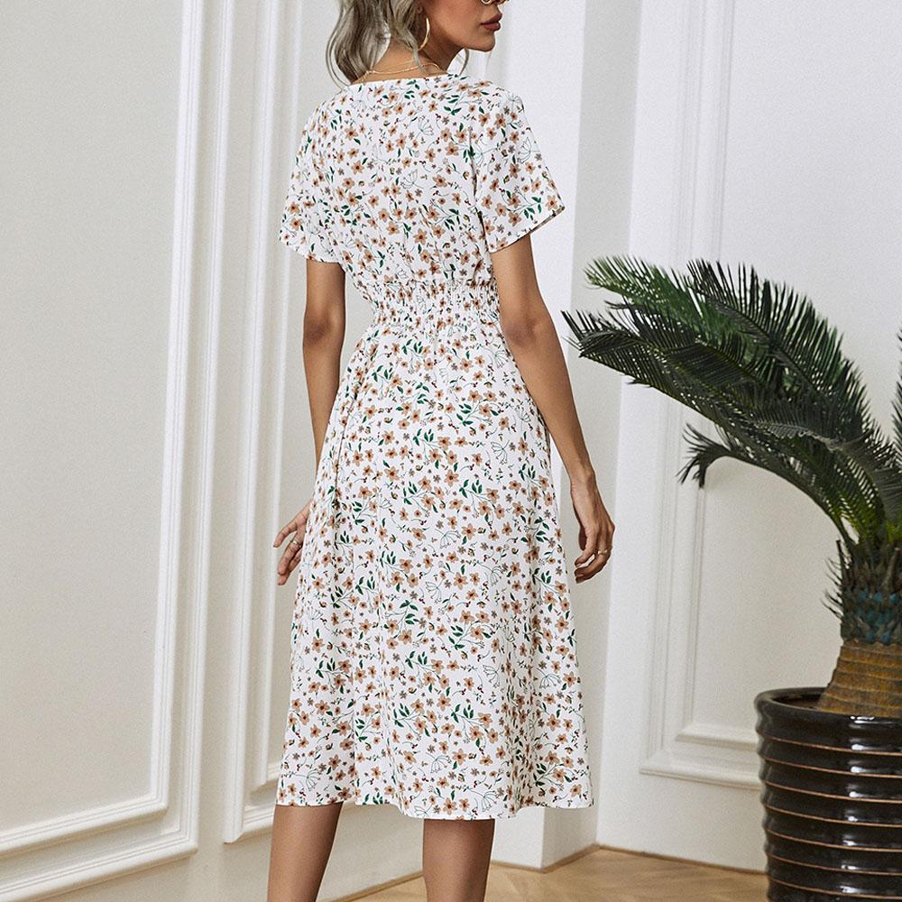 Women's Fashion Clothes A-Line Casual Summer Dress Wide Ladies Floral Print Beach Dress for Women