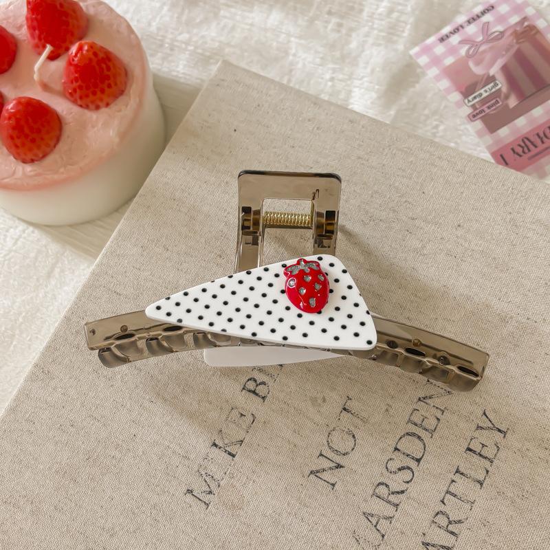 Polka Dot Hair Claw Clip With Strawberry Decor Non Slip Grip For Daily Party Womens Hair Accessory