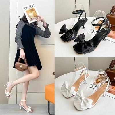 With Skirt Fairy Style Gentle Bow Word with Thin Heel Square Head Shoes High Heel Sandals Women 2025 Summer New