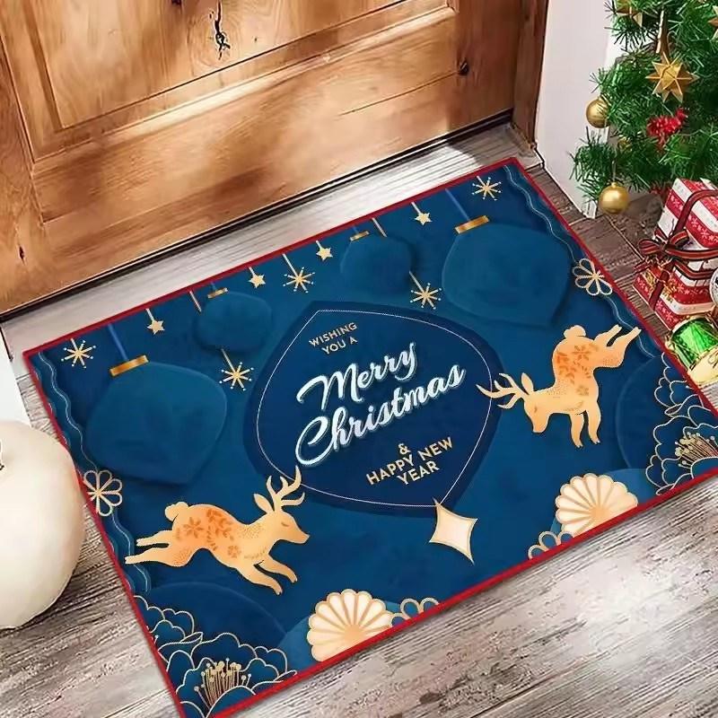 Christmas Themed Flannel Doormats Festive Santa Claus Poinsettia Prints Colorful Holiday Decor Soft Floor Mats for Home Entrance