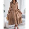 Women's Long Skirt Lapel Casual Loose Long Sleeve Ruffle Shirt Dress Fashion Dresses
