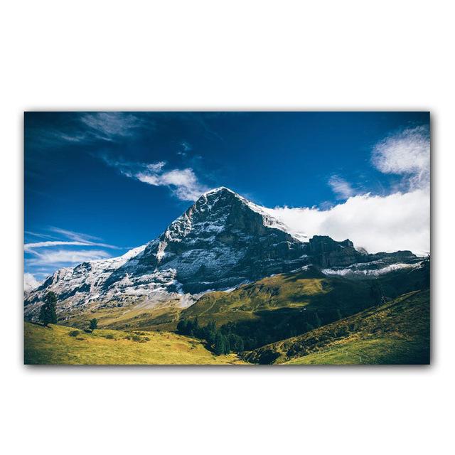 Pittura su Tela Montagna Verde Paesaggio Scenari Naturali Foresta Raggi di Sole Poster Stampa Arte da Parete Immagine Soggiorno Decorazione Casa